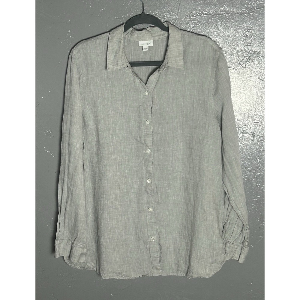 J. Jill Love Linen long-sleeve button-down shirt 100% linen Light Blue Size L